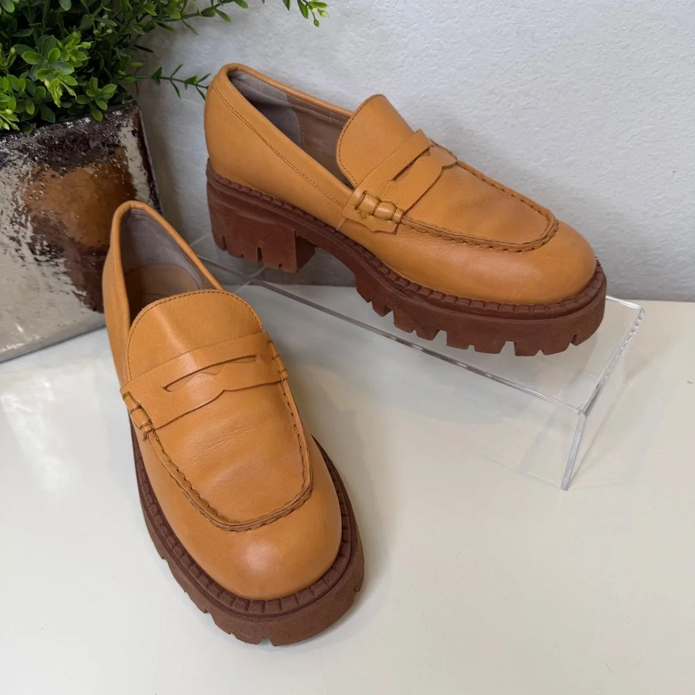 Free People Penny Loafers Womens Saffron Leather Chunky Lug Sole Academia 38